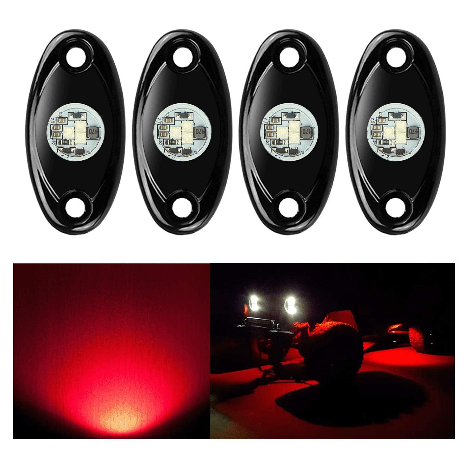 4 Pods LED Rock Lights, Ampper Waterproof LED Neon Underglow Light for Car Truck ATV UTV SUV Offroad Boat Underbody Glow Trail Rig Lamp (Red)