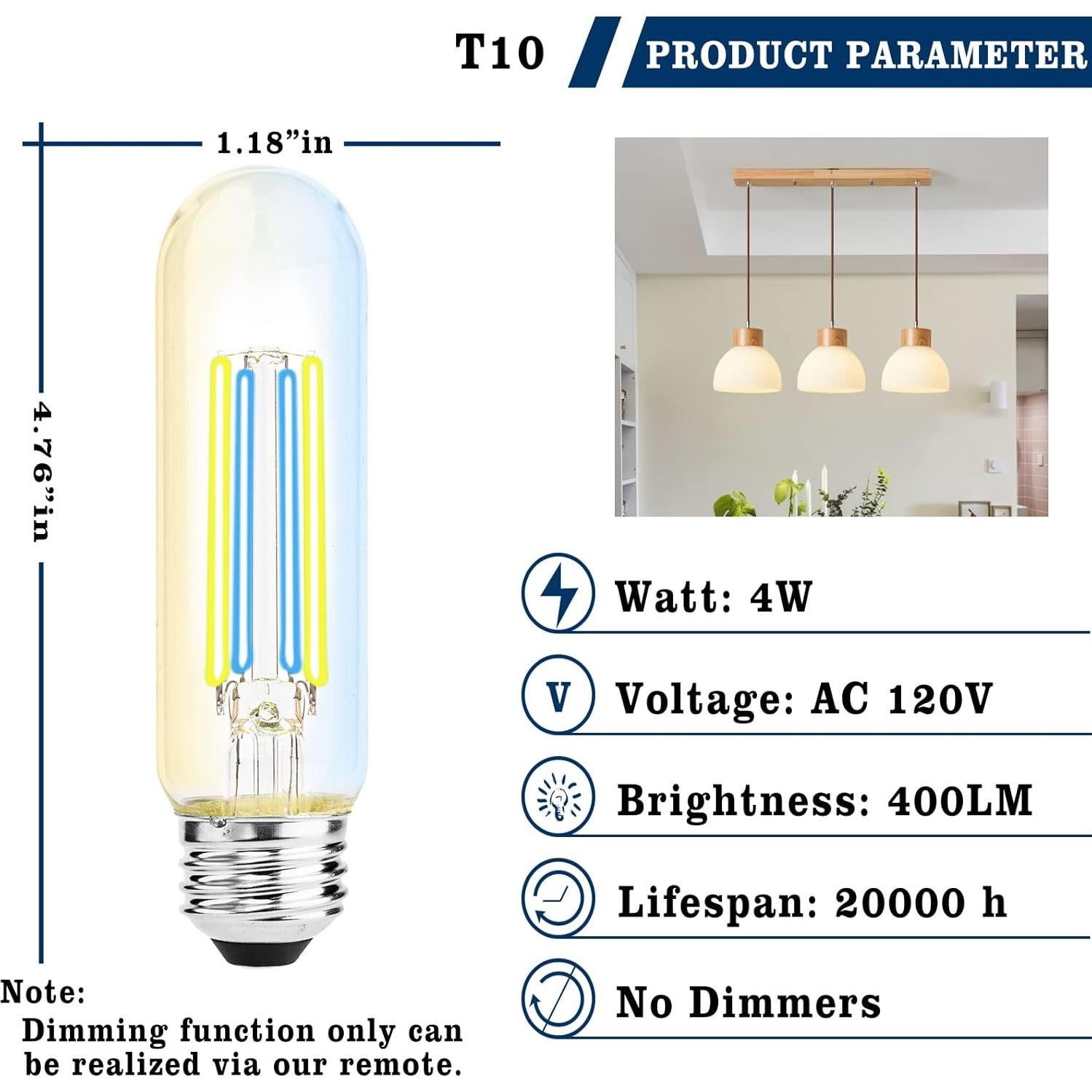 Bombilla LED Vintage Inteligente Yaoten T10 4W E26 3 Unidades