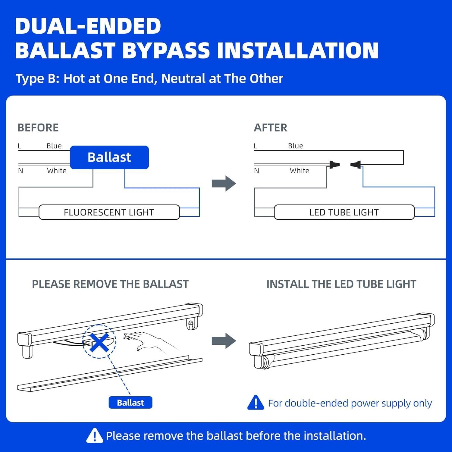 Barrina T8 LED 4 Pies 24W 3200LM Luz 6000K Bypass Balasto 8 Pzs