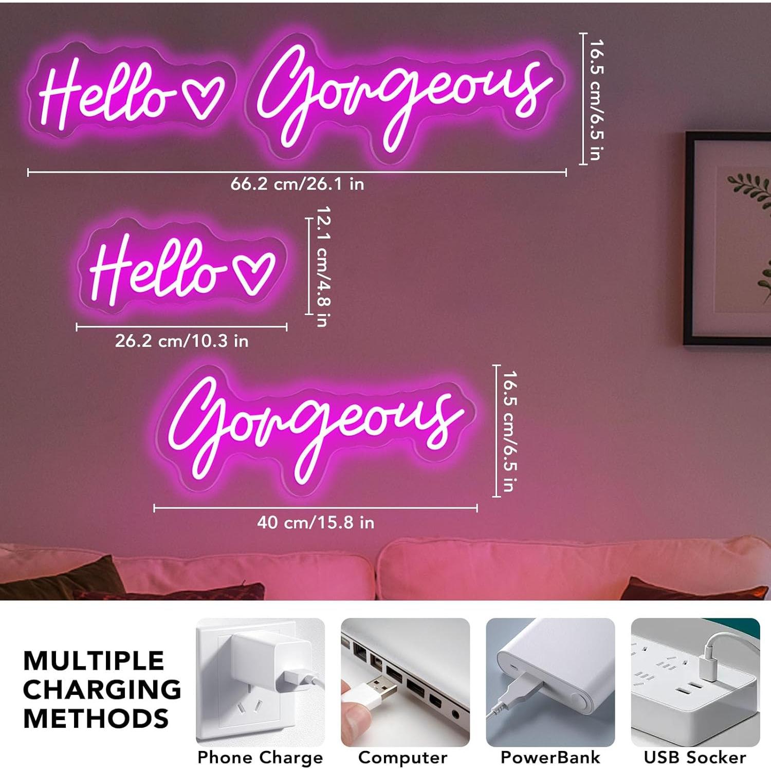 Letrero Neón LED Hola Preciosa Trescreyo 66 cm Rosa Regulable