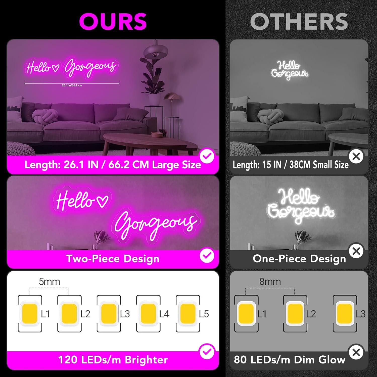 Letrero Neón LED Hola Preciosa Trescreyo 66 cm Rosa Regulable