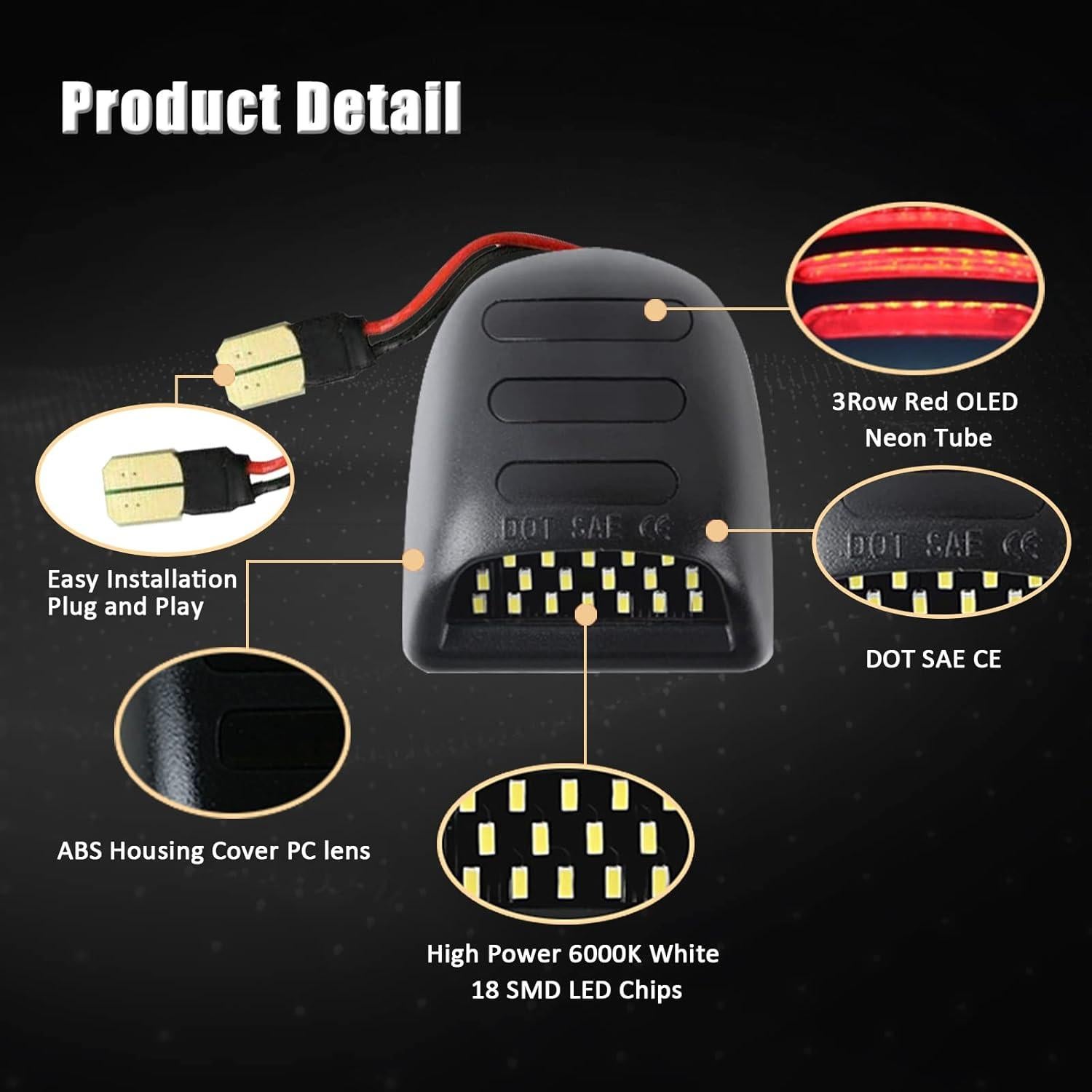 Luces de Placa de Licencia LED Mejorvista Rojo y Blanco - 2 Piezas