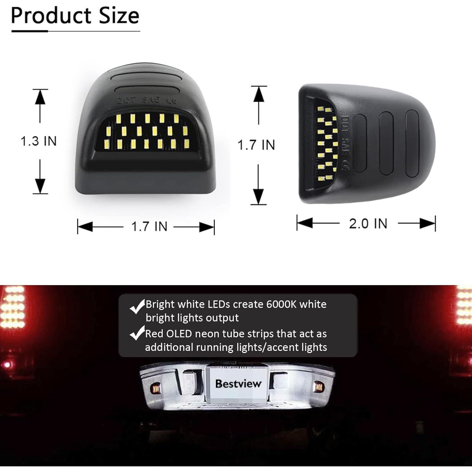 Luces de Placa de Licencia LED Mejorvista Rojo y Blanco - 2 Piezas