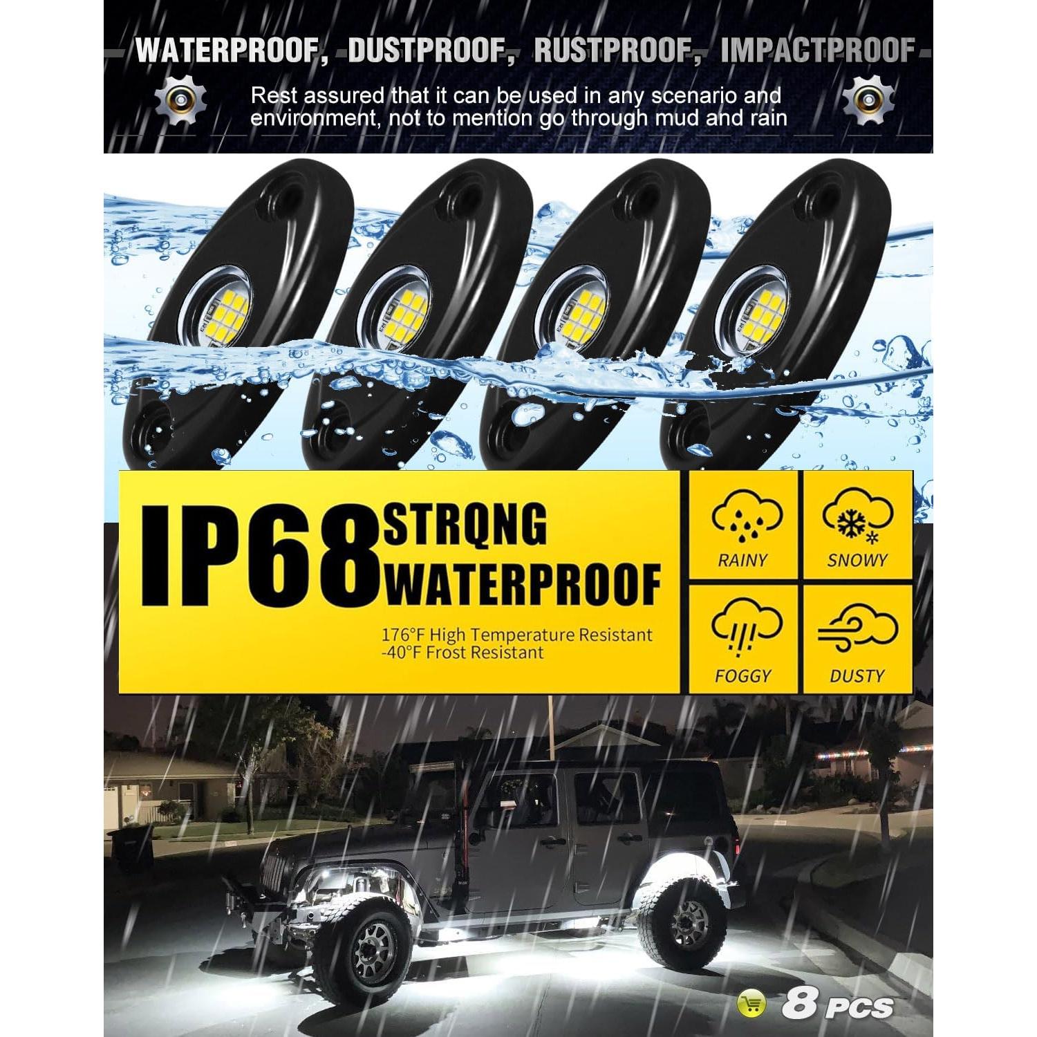 Kit de Luces LED Rock 8 Pods Amak Impermeables Blancas