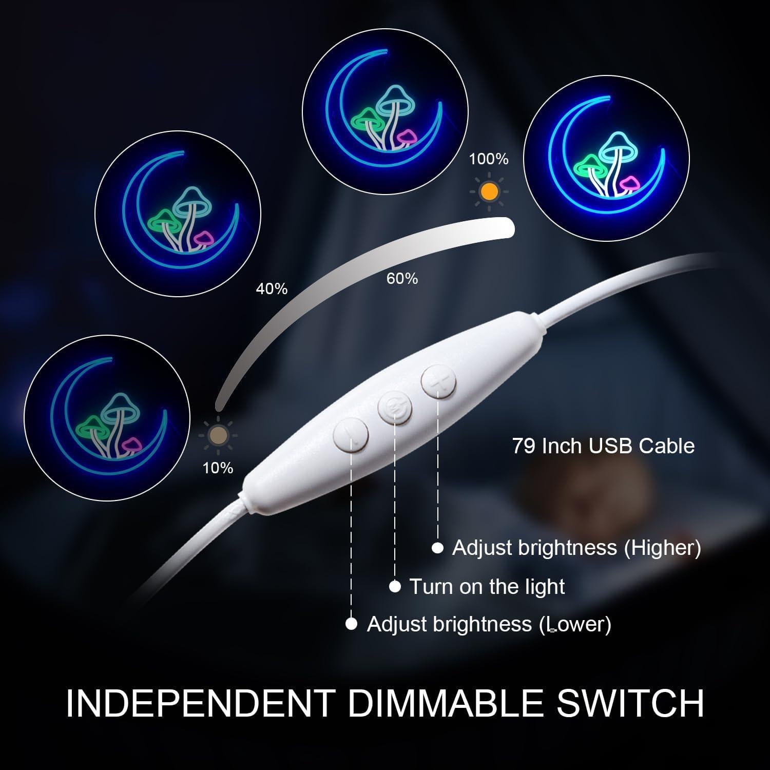 Luz de Neón Hongo Lunar Azul LED USB 32.5 cm DREAMFORT