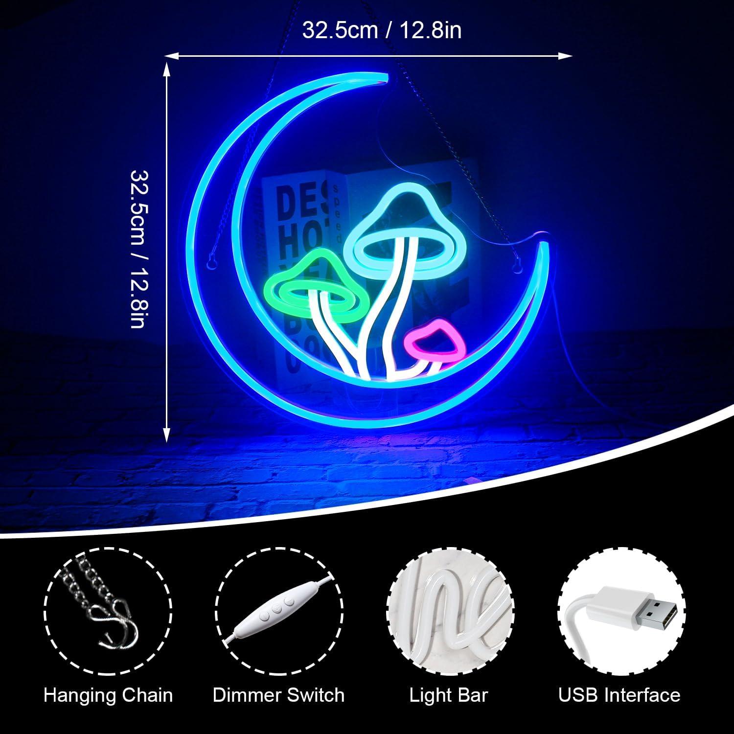 Luz de Neón Hongo Lunar Azul LED USB 32.5 cm DREAMFORT