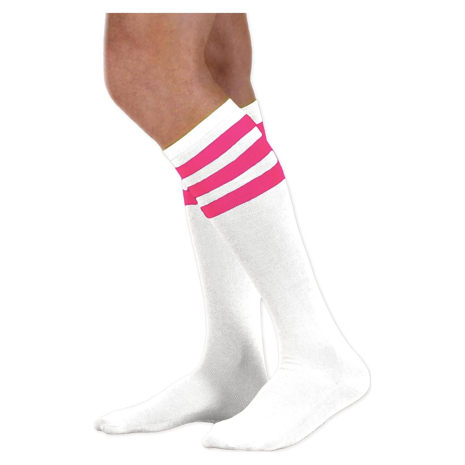 Medias Tubulares Altas Unisex Neon Nation Blancas con Rayas