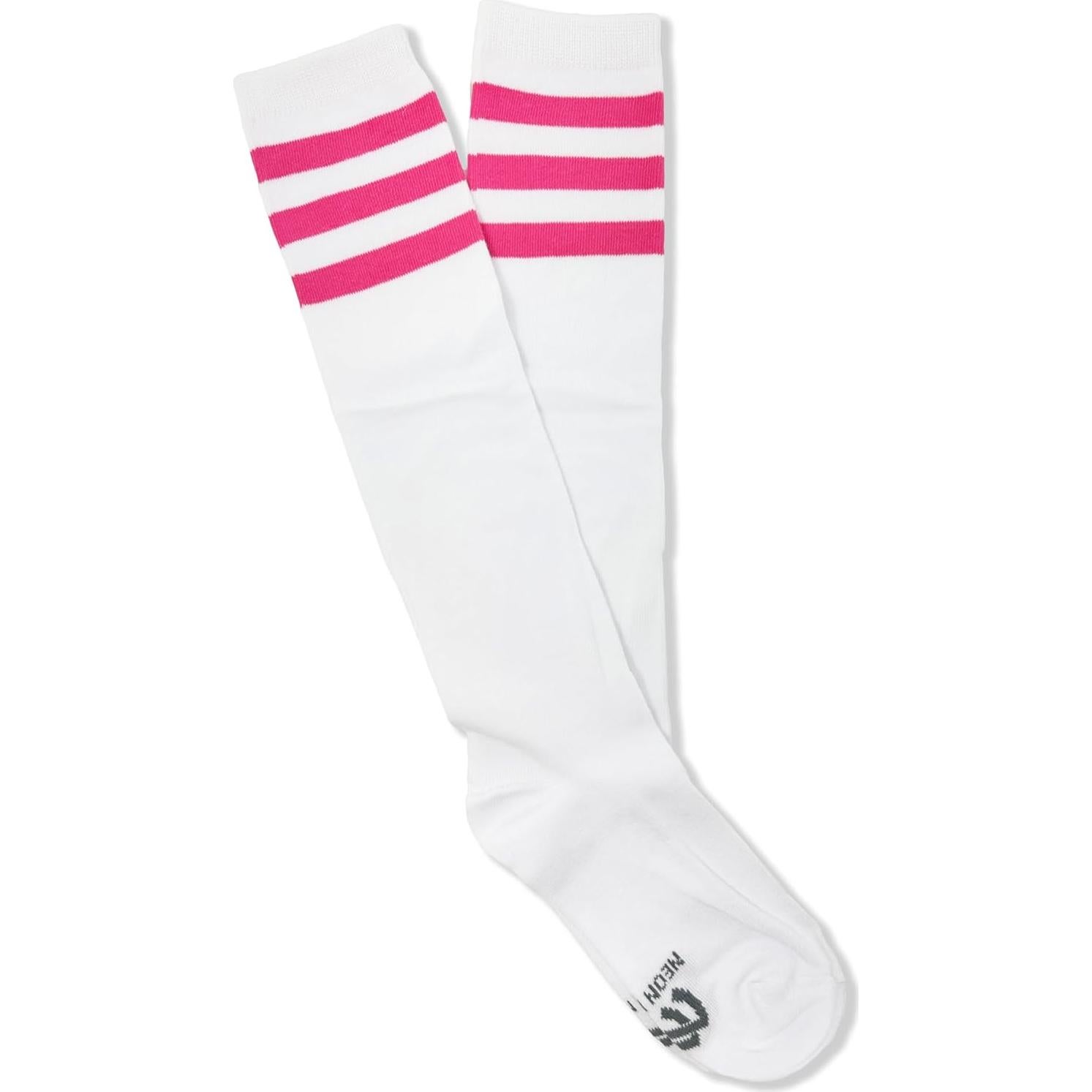 Medias Tubulares Altas Unisex Neon Nation Blancas con Rayas