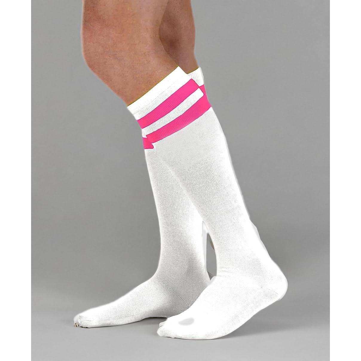 Medias Tubulares Altas Unisex Neon Nation Blancas con Rayas