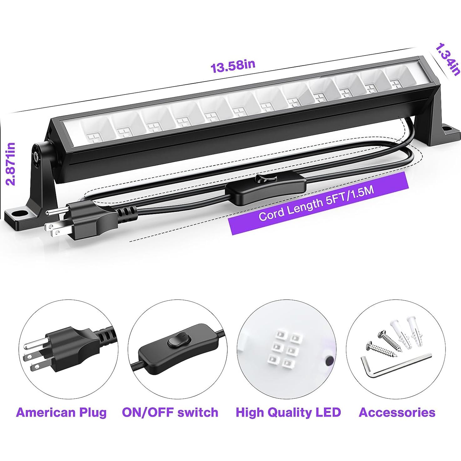 Barra de Luz Negra 40W Atfoyer 4PCS, Ilumina 44.9 m²