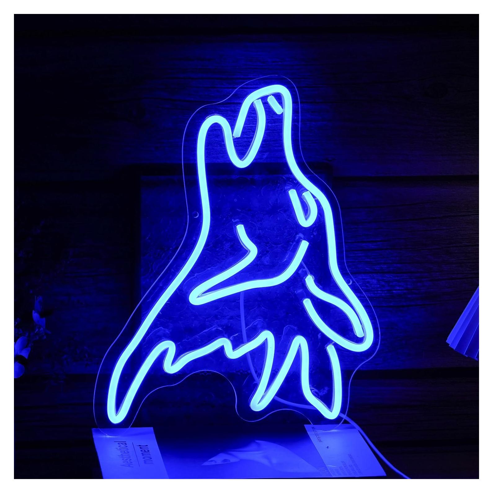Letrero de Neón Lobo Azul LISIGNVE Luz LED Dimmable 40x27 cm