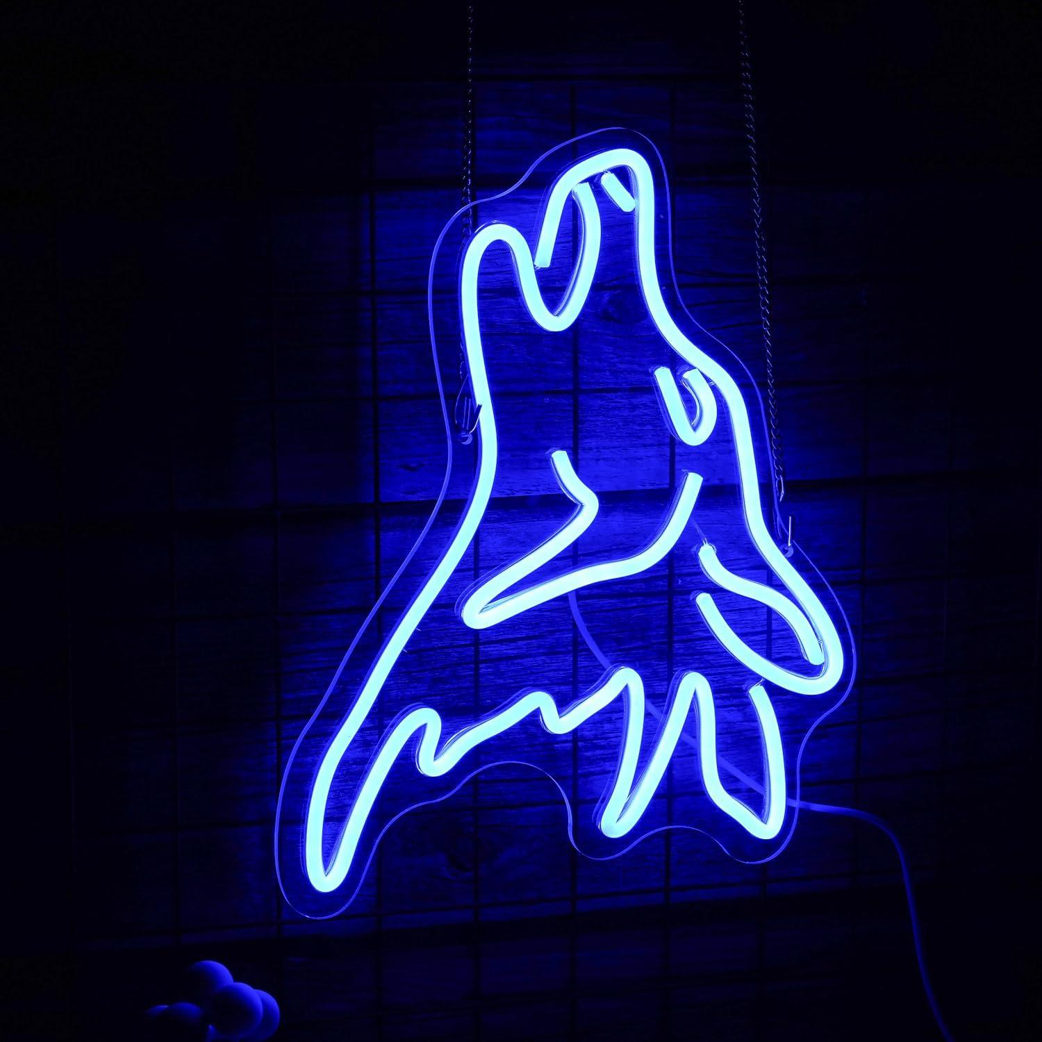 Letrero de Neón Lobo Azul LISIGNVE Luz LED Dimmable 40x27 cm
