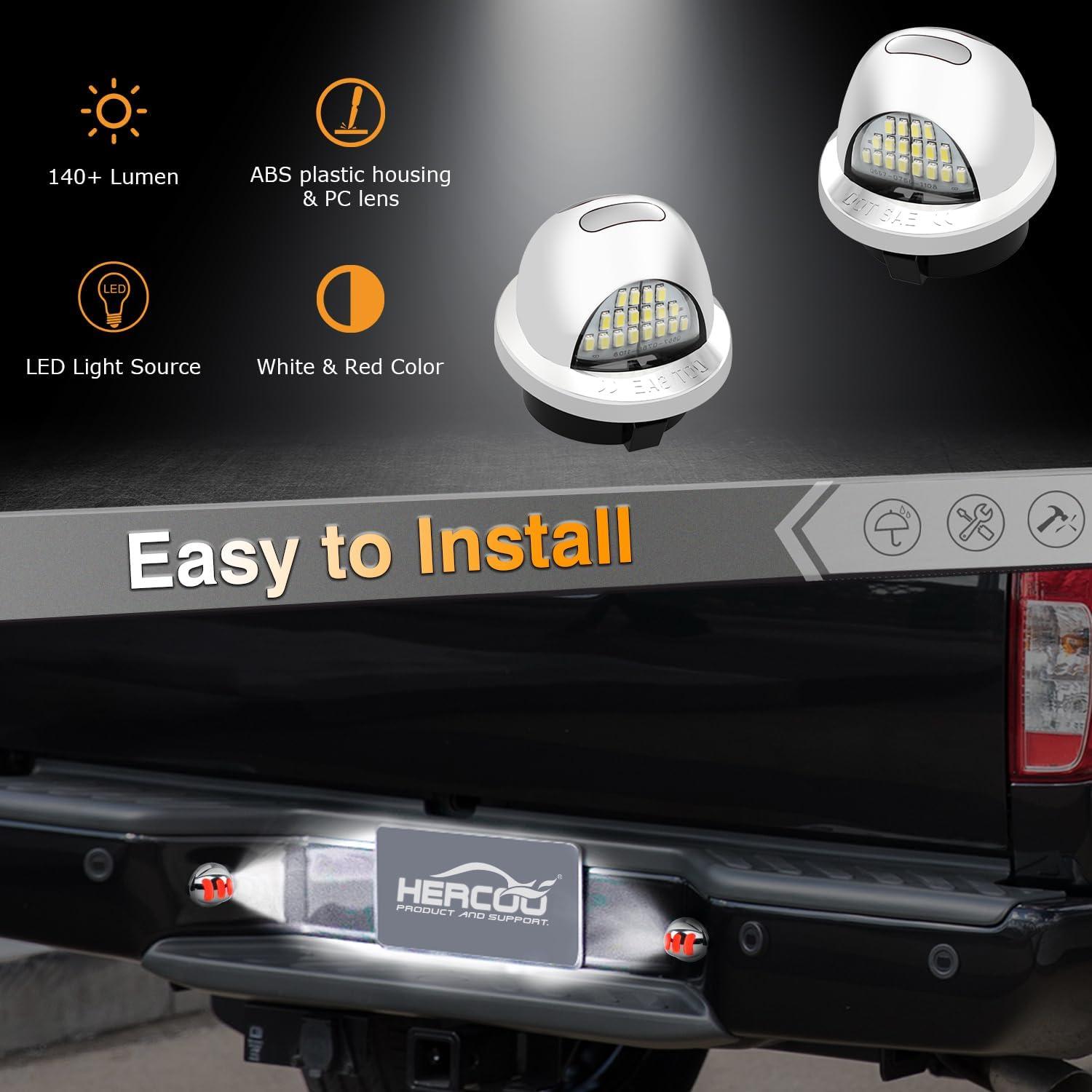 Luz de Placa LED HERCOO Cromada con Tubo Neón Rojo para Ford