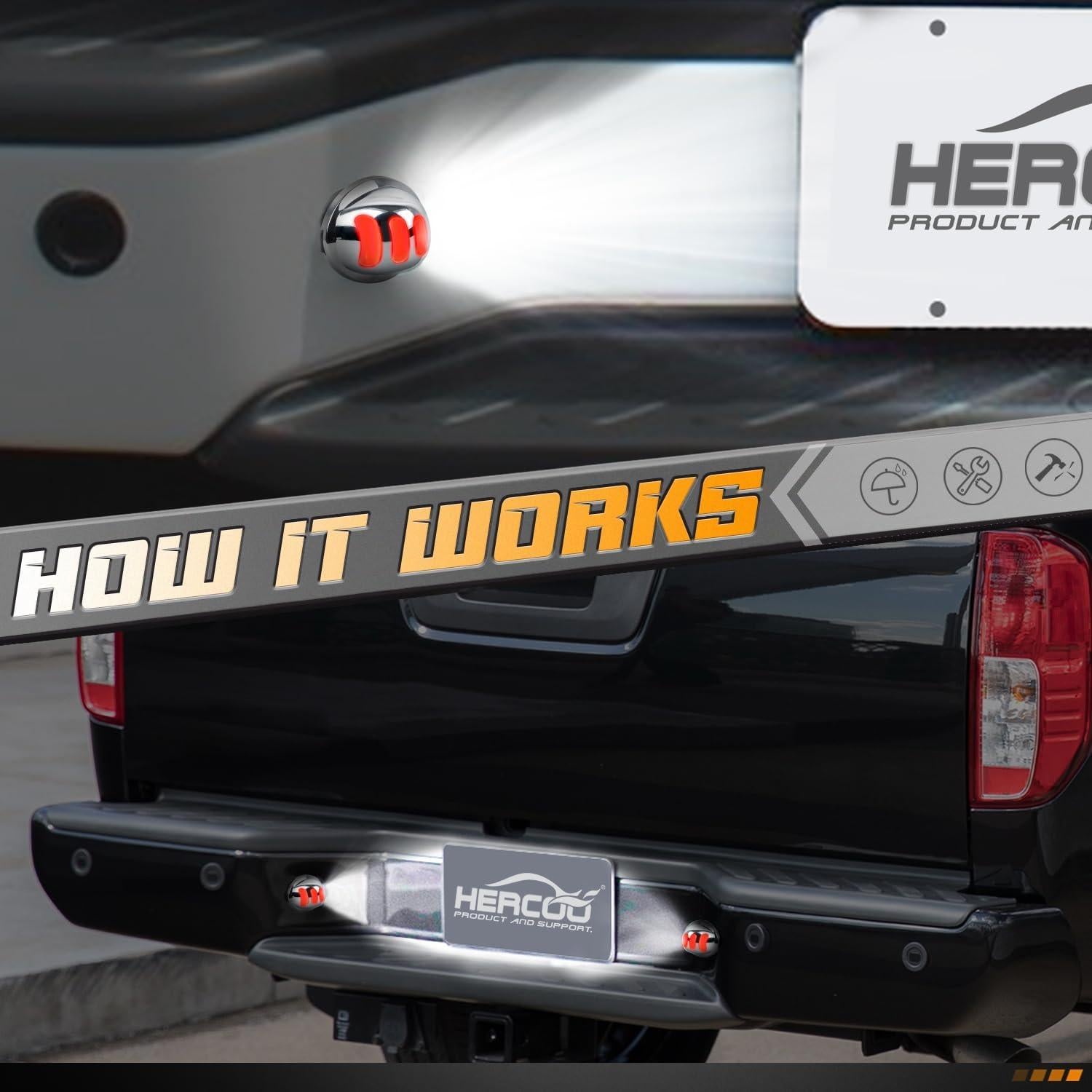 Luz de Placa LED HERCOO Cromada con Tubo Neón Rojo para Ford