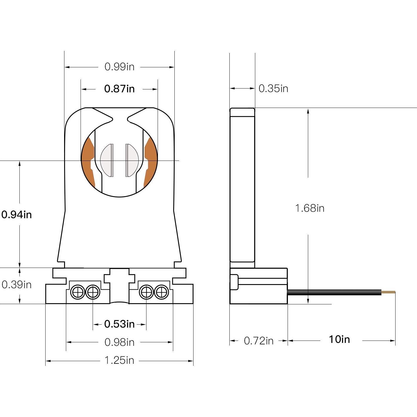 Paquete de 12 Soportes de Lámpara T8 JACKYLED con Cable 25.4 cm