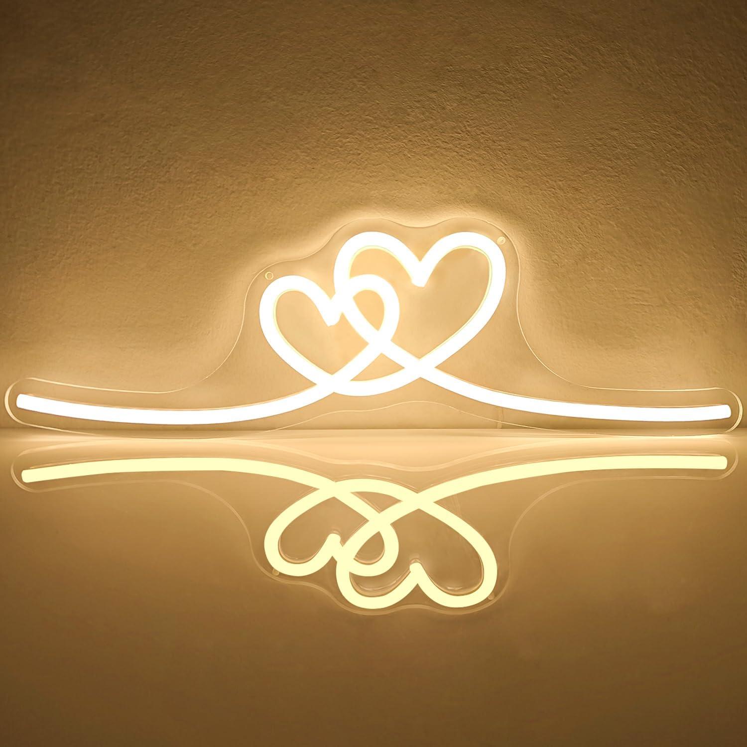 Cartel de Neón Doble Corazón LED Regulable Vveikea 41.4x11cm