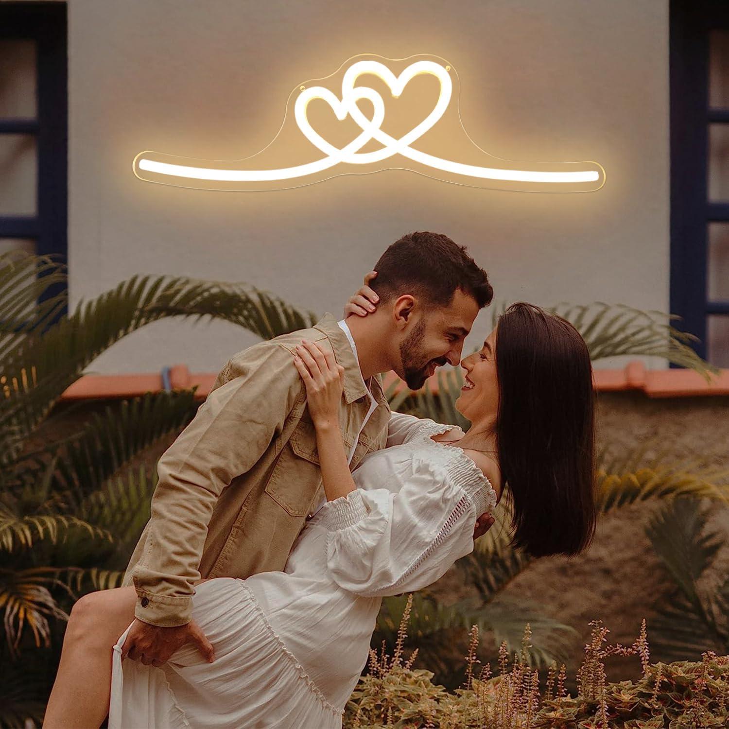 Cartel de Neón Doble Corazón LED Regulable Vveikea 41.4x11cm