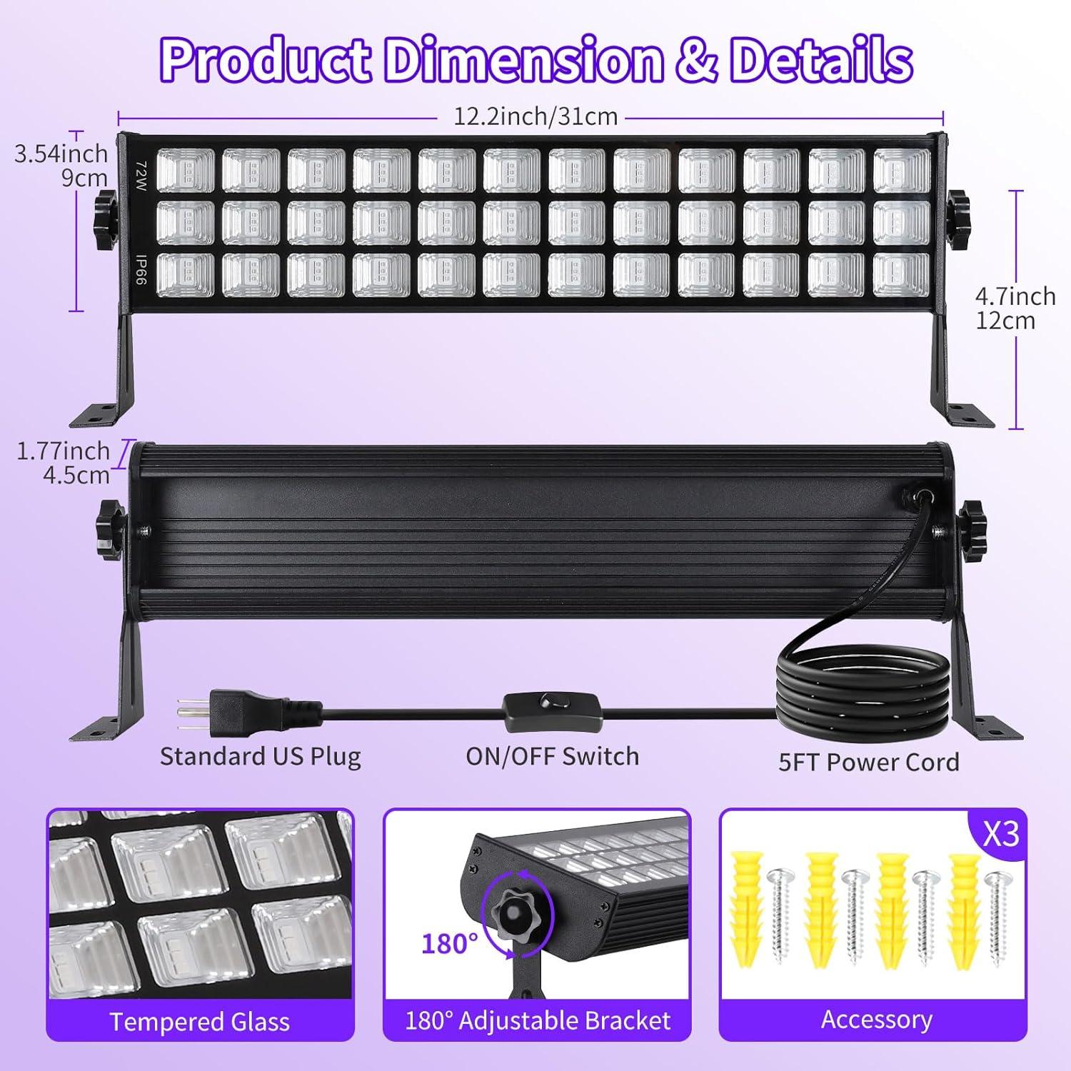 Barra de Luz Negra LED 72W ISUERFY IP66 3 Paquetes