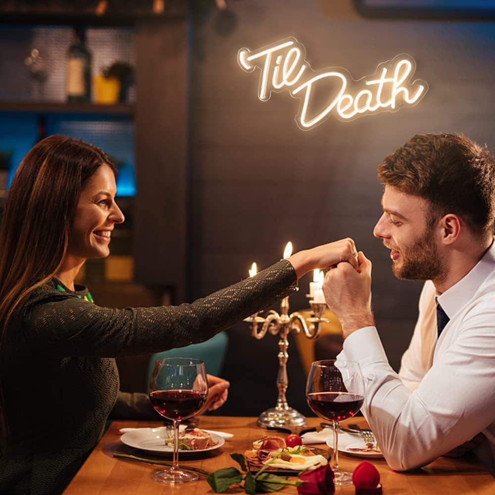 Letrero de Neón Til Death JXIN 40x23 cm Blanco Cálido