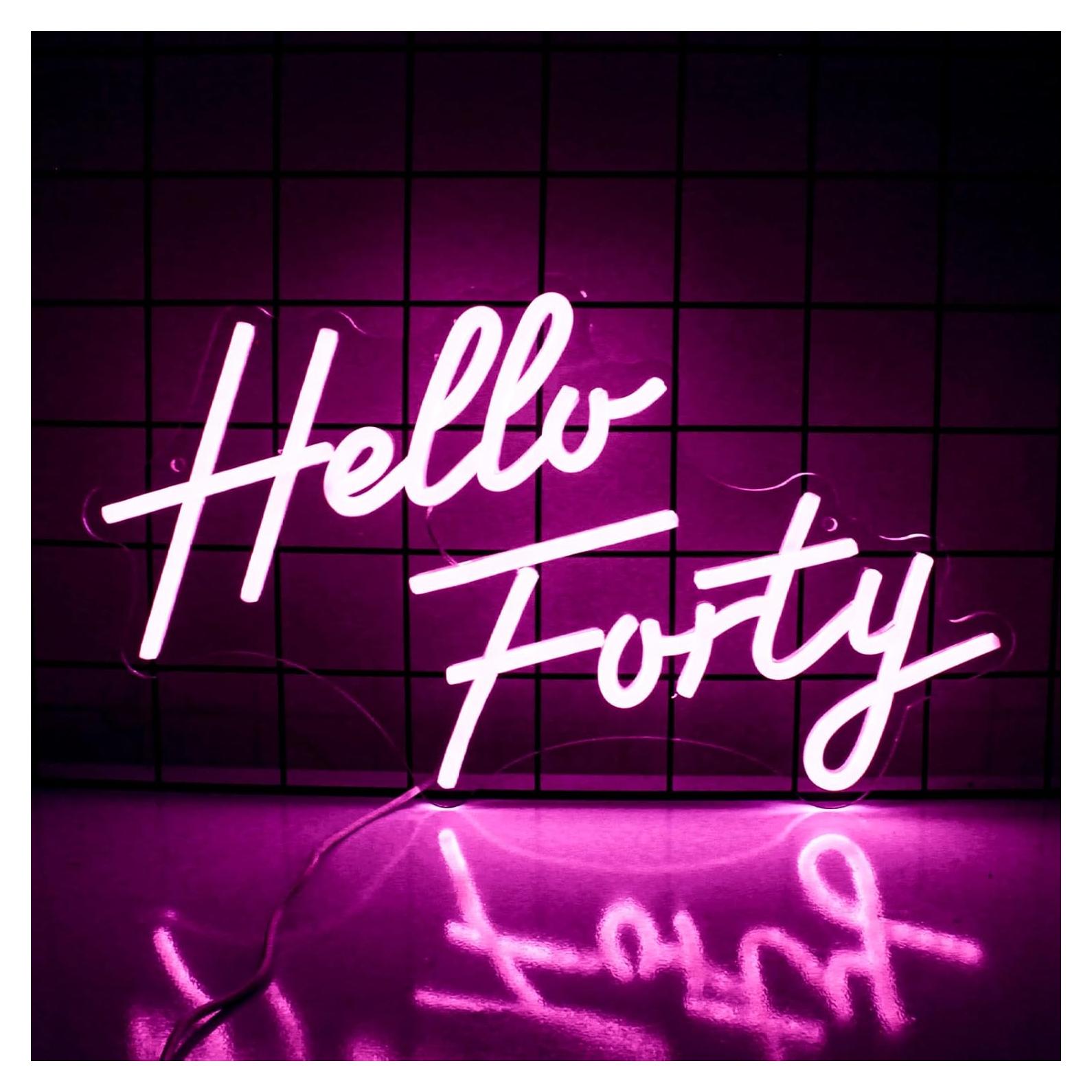 Letrero Neón Hola Cuarenta Jesalah 24x42cm Rosa Dimmable