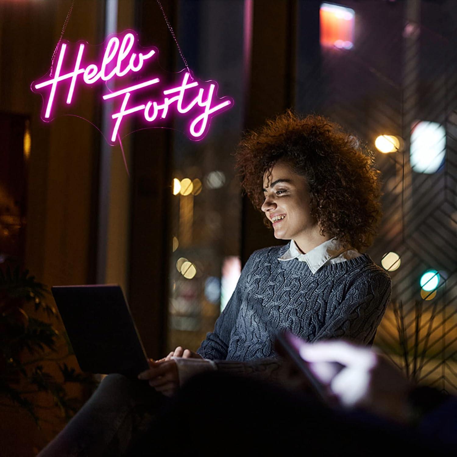 Letrero Neón Hola Cuarenta Jesalah 24x42cm Rosa Dimmable