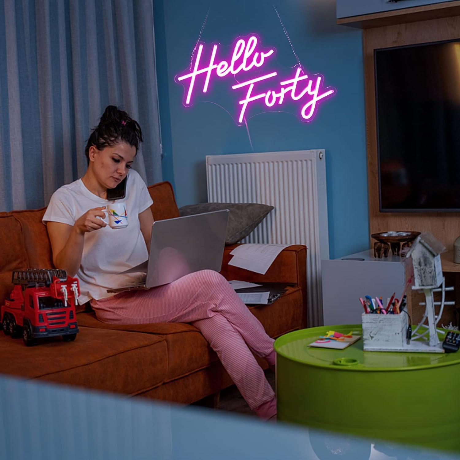 Letrero Neón Hola Cuarenta Jesalah 24x42cm Rosa Dimmable