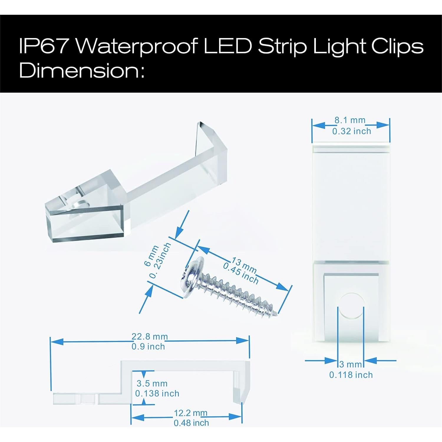 100 Clips de Montaje para Tiras LED IP67 ATB-WL00410 10-12mm