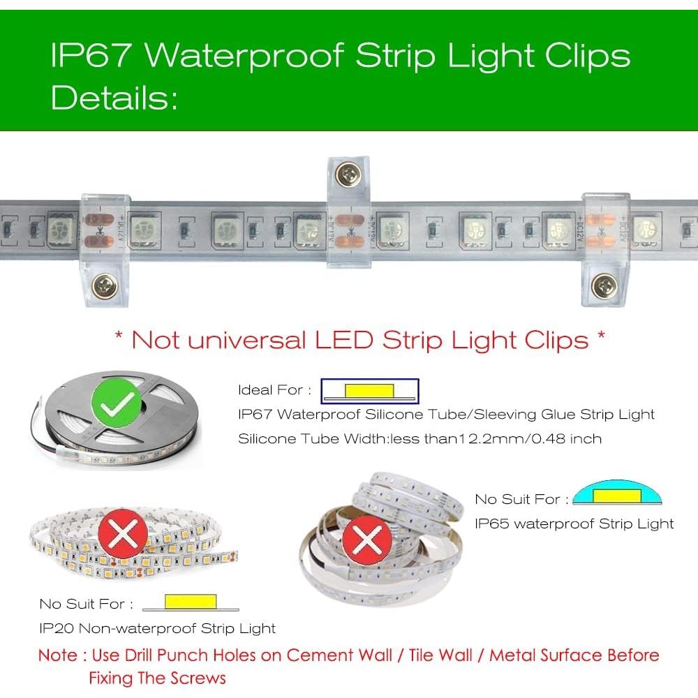 100 Clips de Montaje para Tiras LED IP67 ATB-WL00410 10-12mm