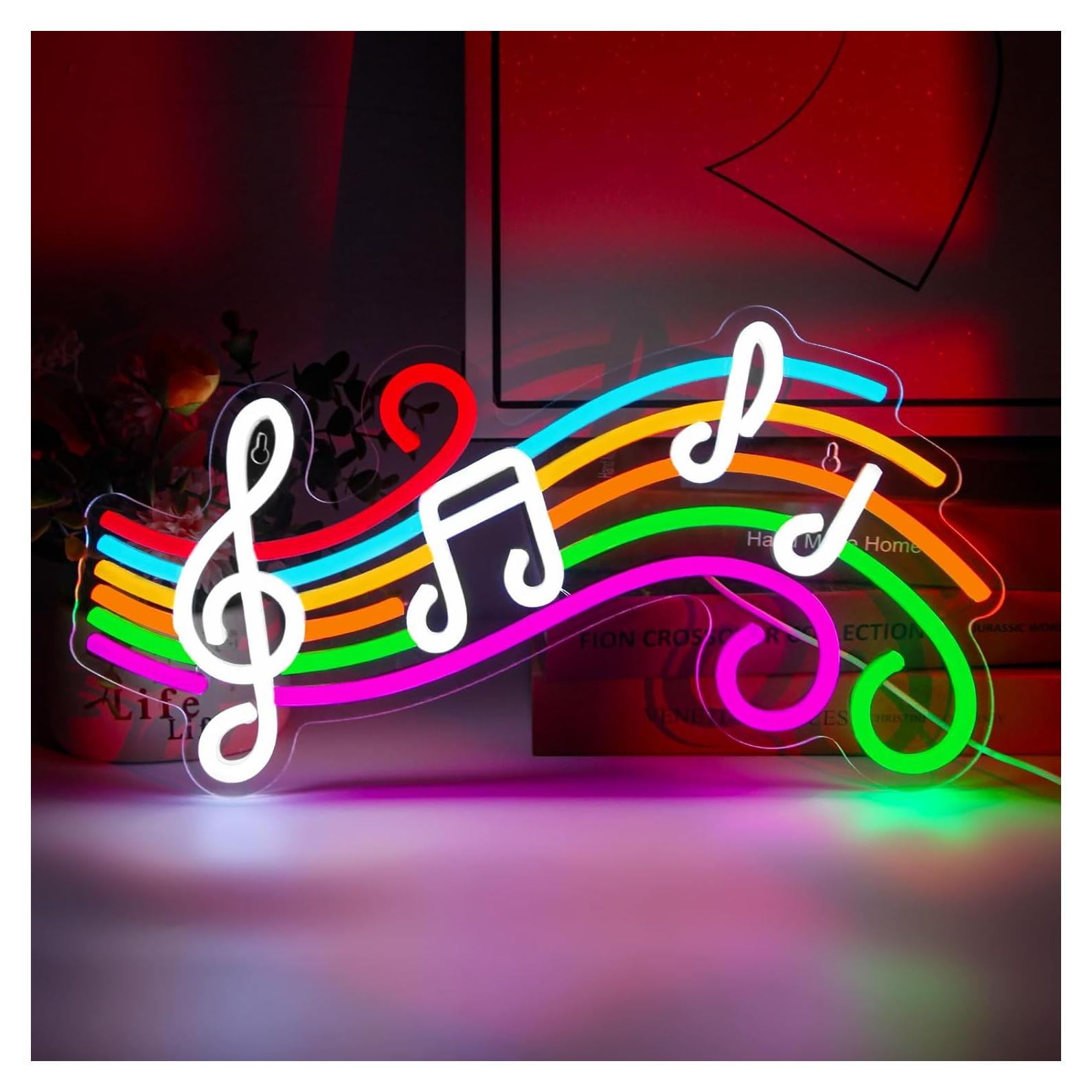 Luz de Neón Musical Regulable Gevbay Nota Partitura 41.5x24.6cm