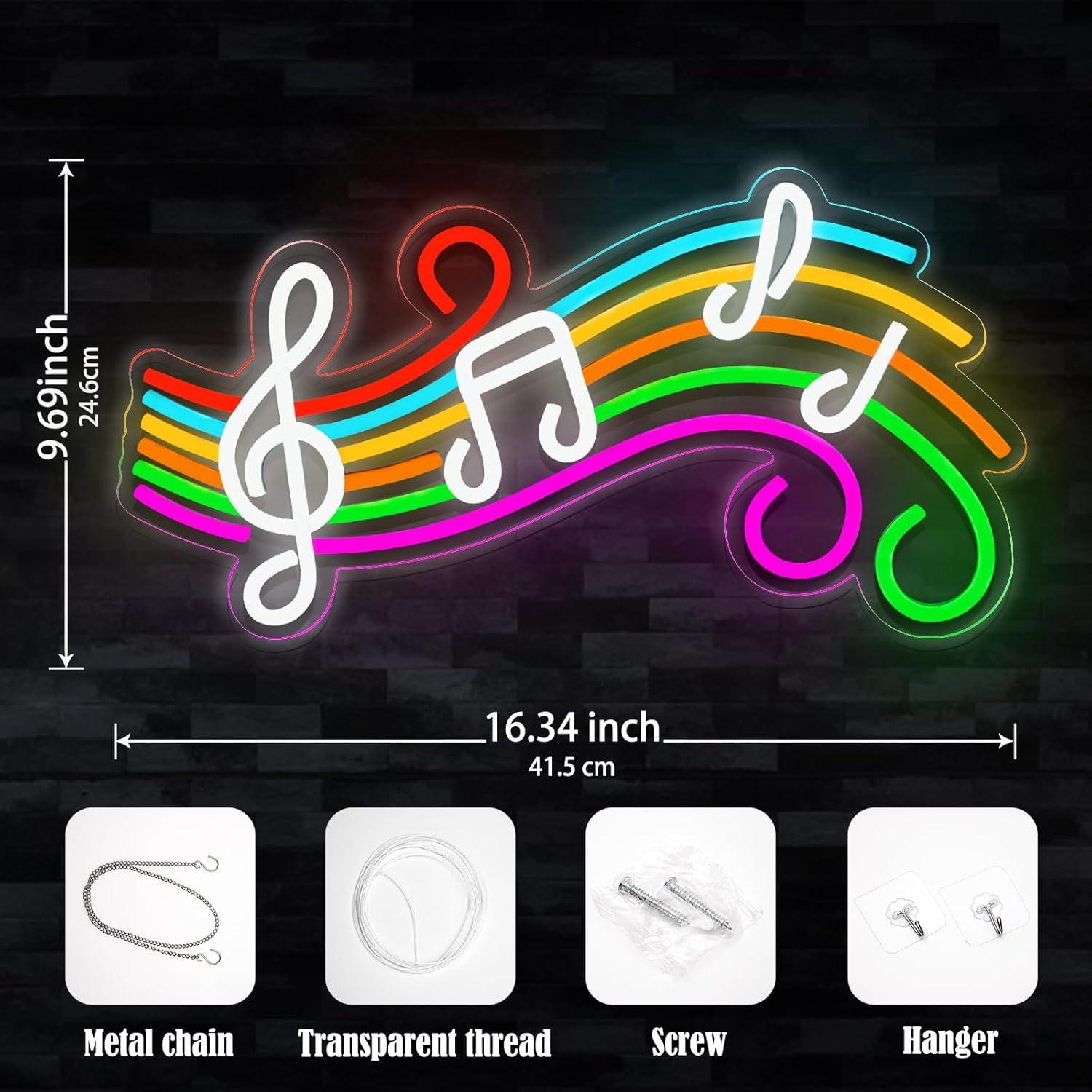 Luz de Neón Musical Regulable Gevbay Nota Partitura 41.5x24.6cm