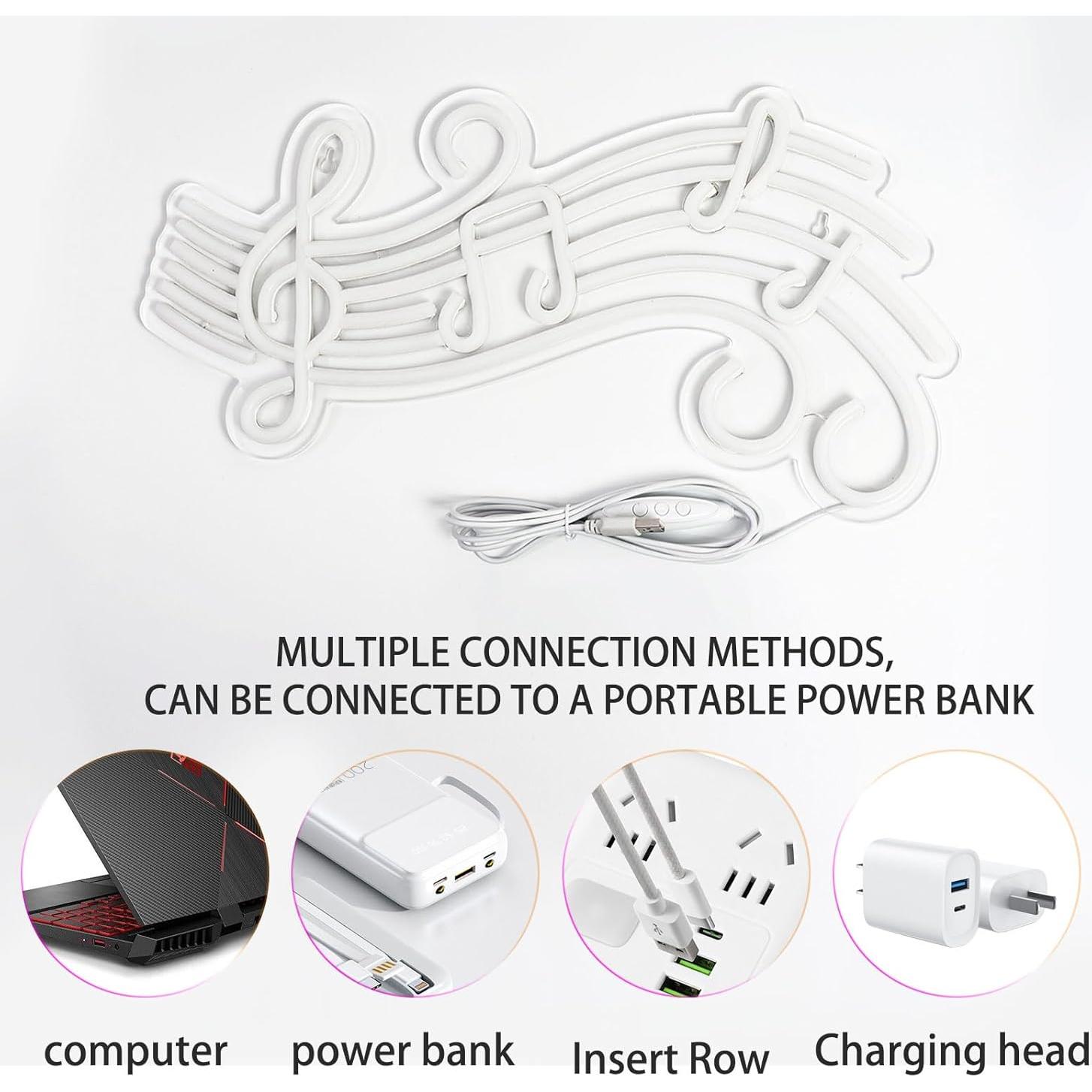 Luz de Neón Musical Regulable Gevbay Nota Partitura 41.5x24.6cm