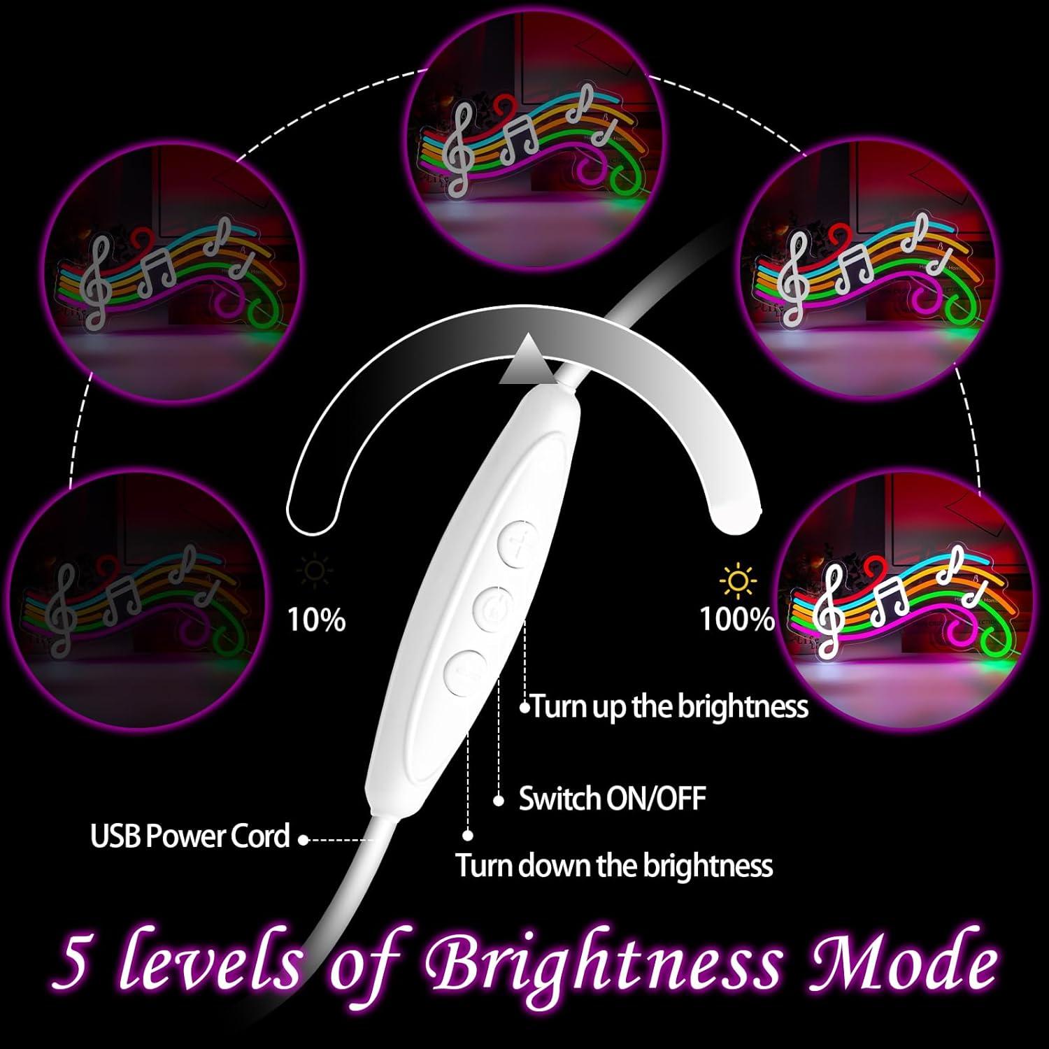 Luz de Neón Musical Regulable Gevbay Nota Partitura 41.5x24.6cm