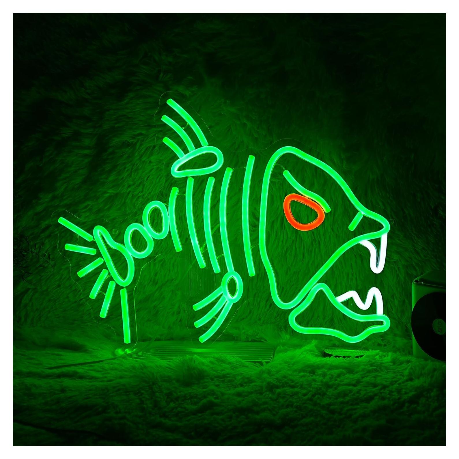 Luz de Neón LED Pez Esqueleto LIUOZHTEA Verde 32.5x42.4cm