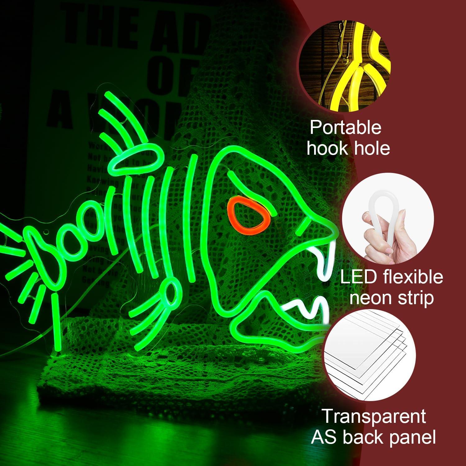 Luz de Neón LED Pez Esqueleto LIUOZHTEA Verde 32.5x42.4cm