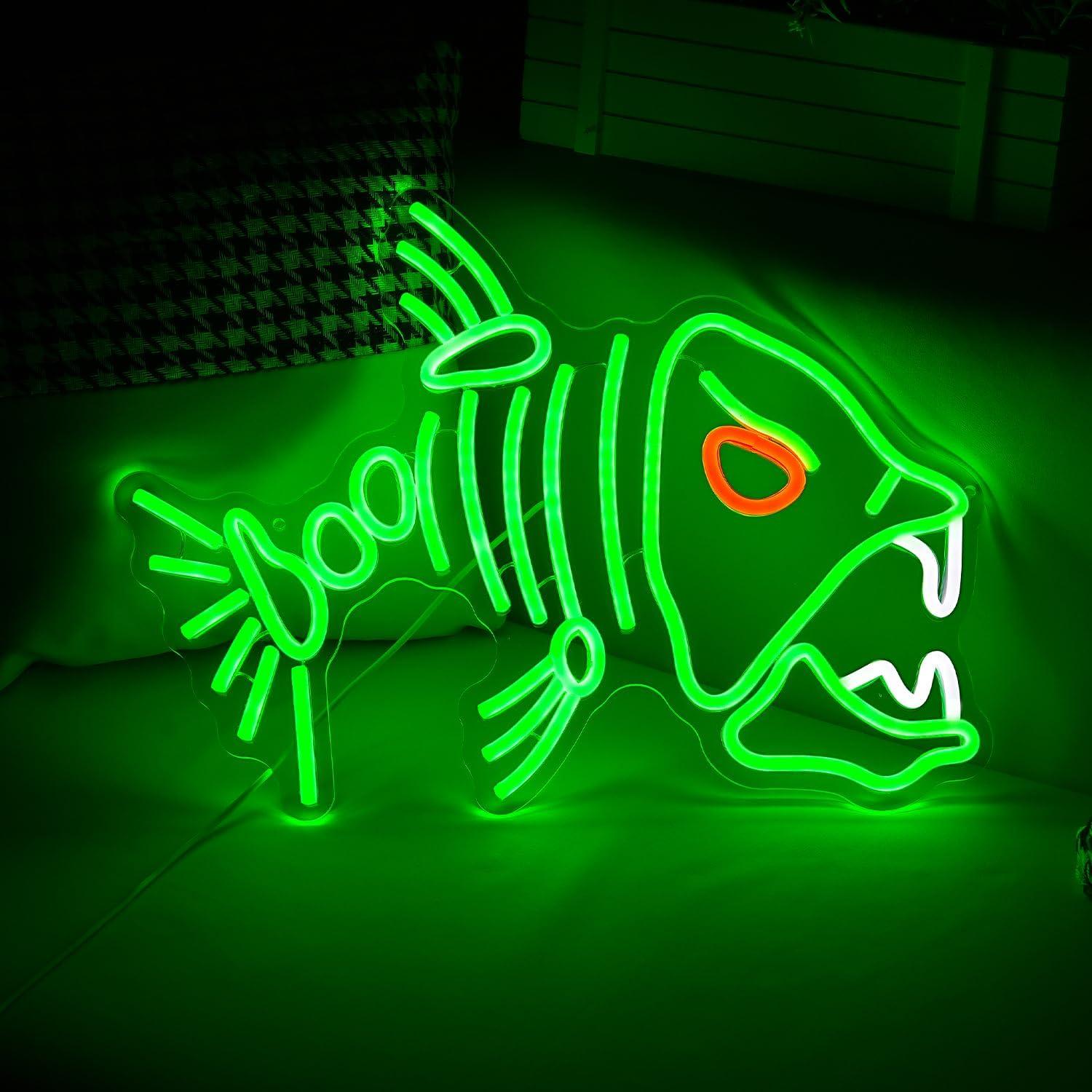 Luz de Neón LED Pez Esqueleto LIUOZHTEA Verde 32.5x42.4cm