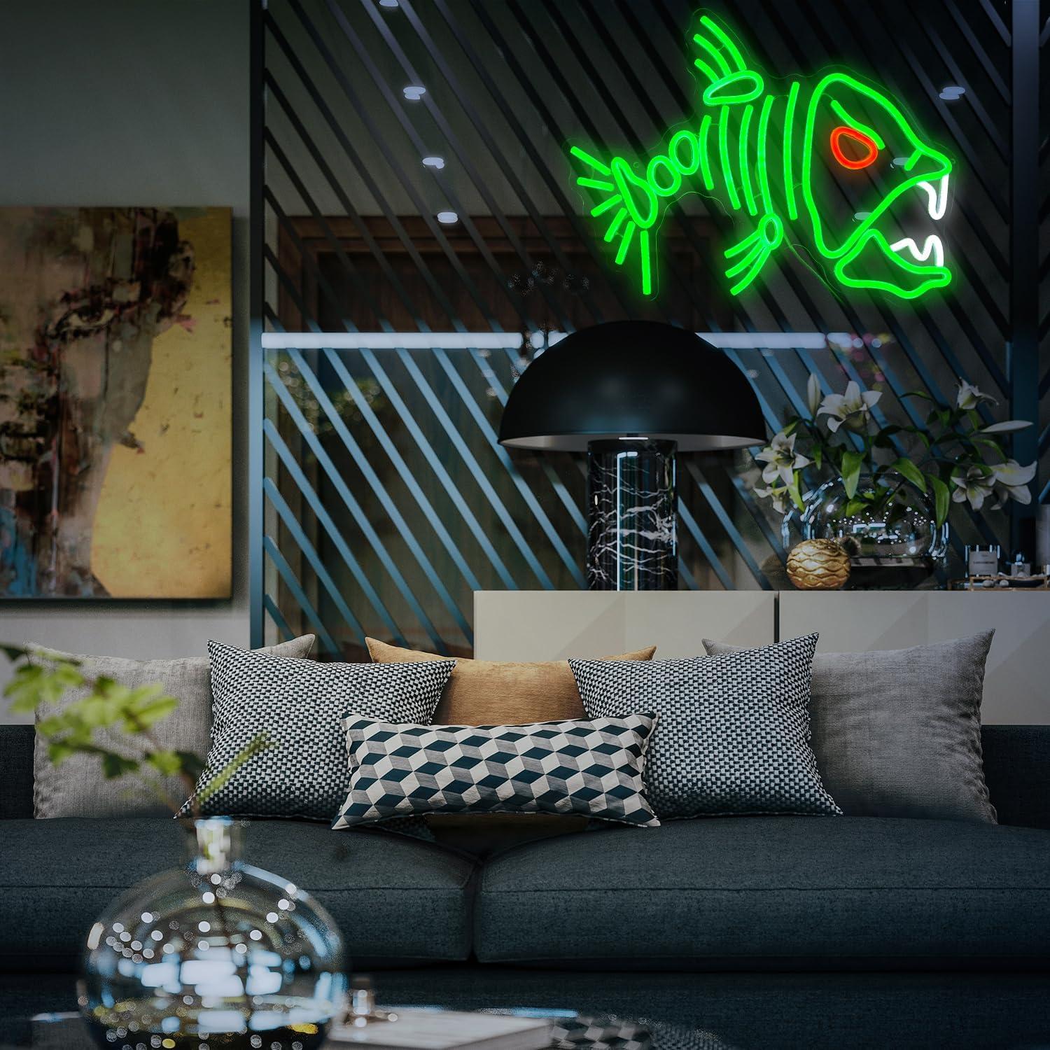 Luz de Neón LED Pez Esqueleto LIUOZHTEA Verde 32.5x42.4cm