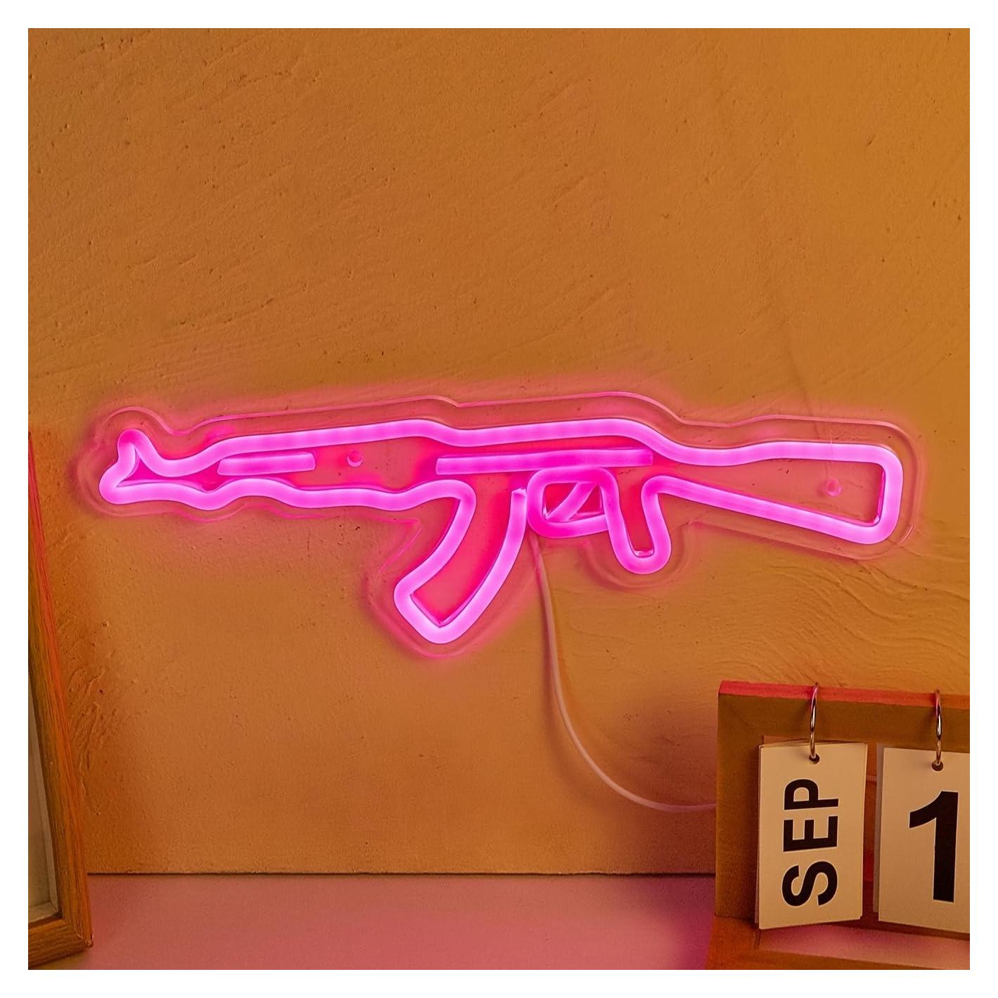 Letrero de neón LED Gun Rosa Cusgazy 36.2x13.5 cm USB