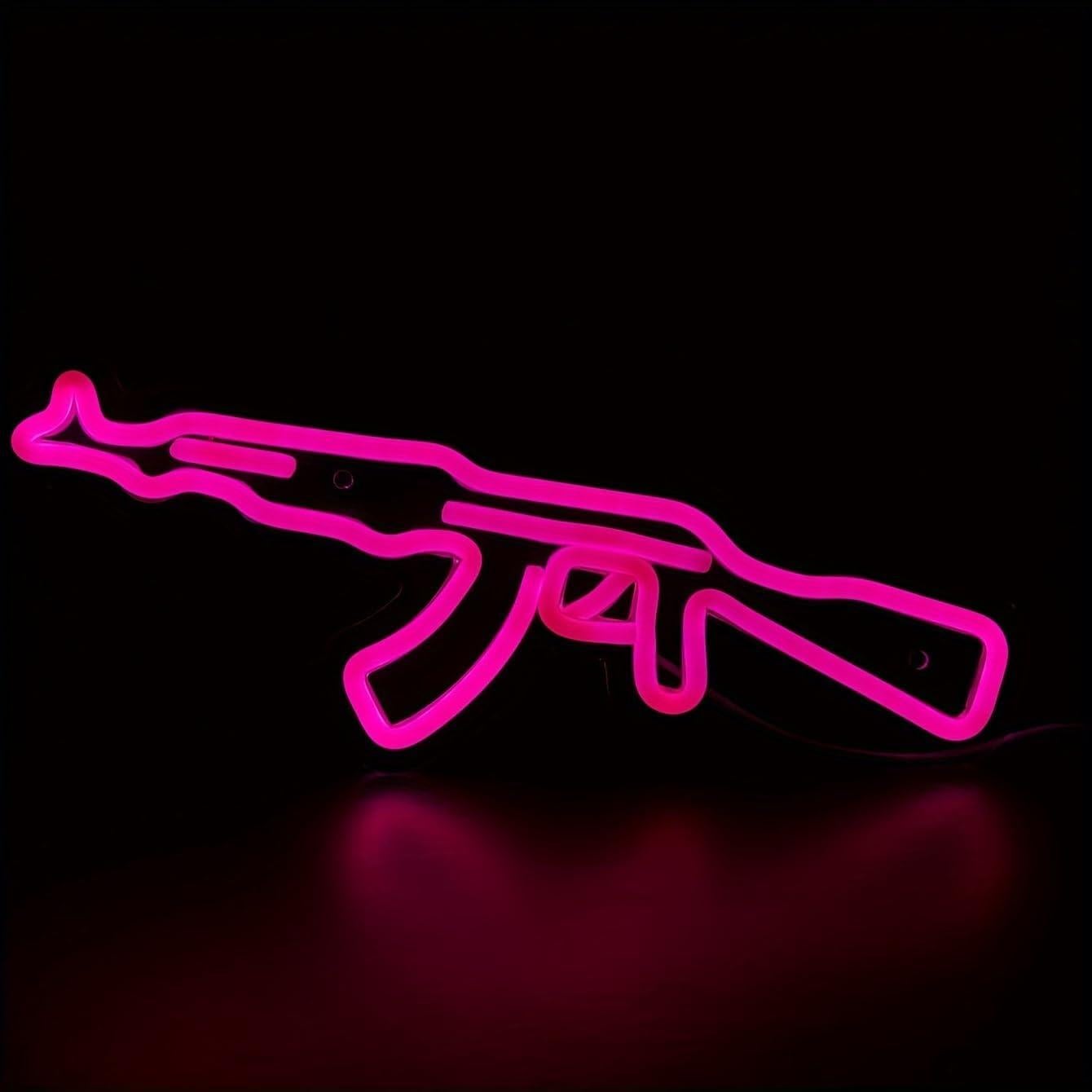 Letrero de neón LED Gun Rosa Cusgazy 36.2x13.5 cm USB