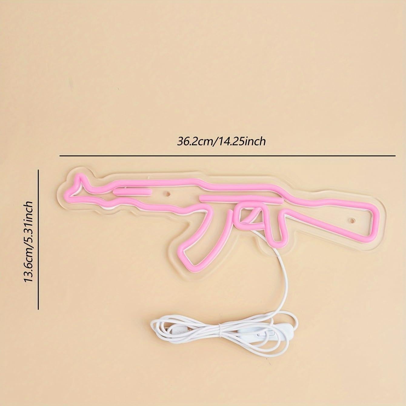 Letrero de neón LED Gun Rosa Cusgazy 36.2x13.5 cm USB