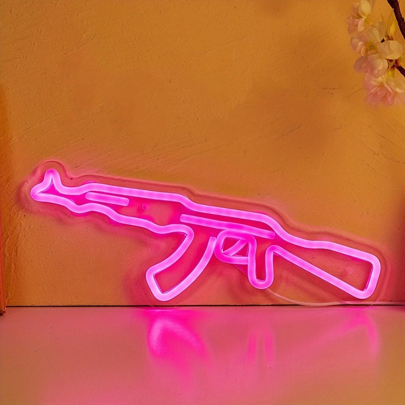 Letrero de neón LED Gun Rosa Cusgazy 36.2x13.5 cm USB