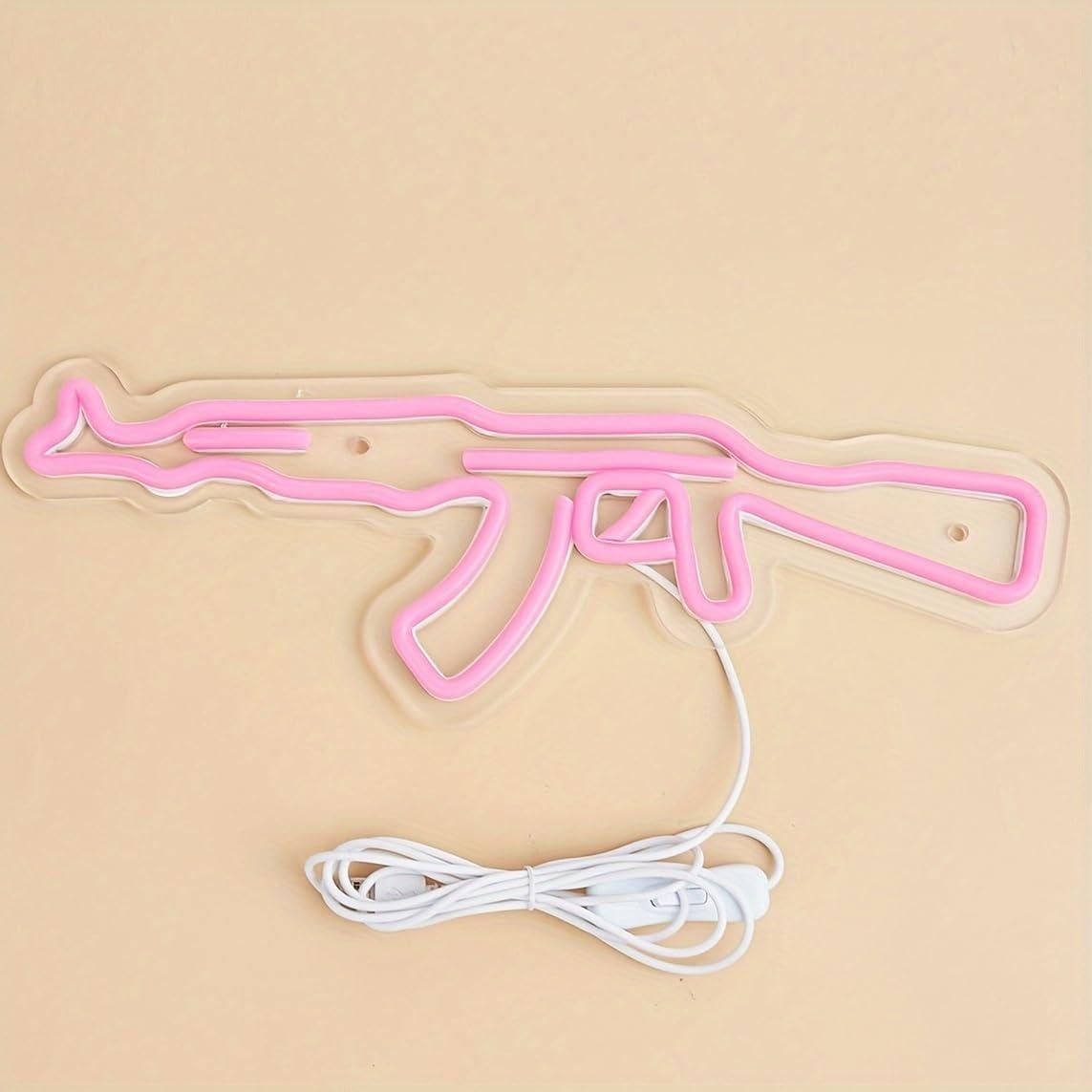 Letrero de neón LED Gun Rosa Cusgazy 36.2x13.5 cm USB