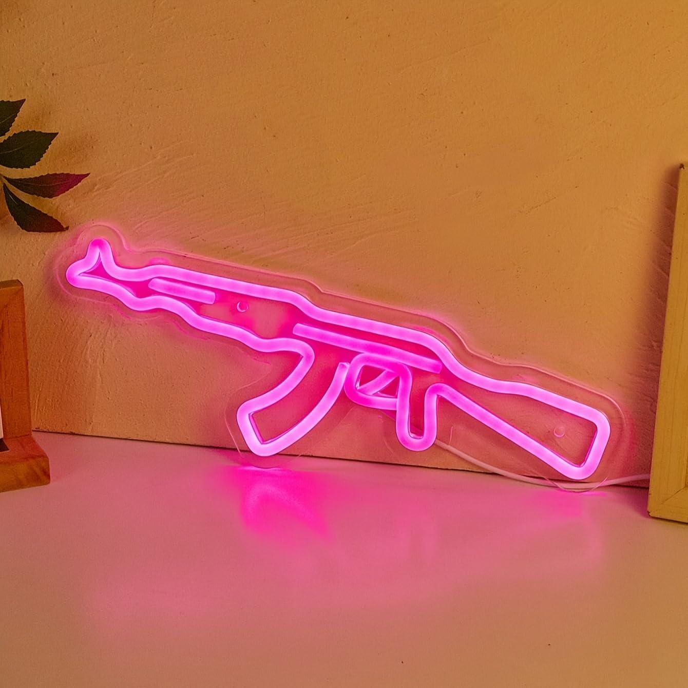 Letrero de neón LED Gun Rosa Cusgazy 36.2x13.5 cm USB