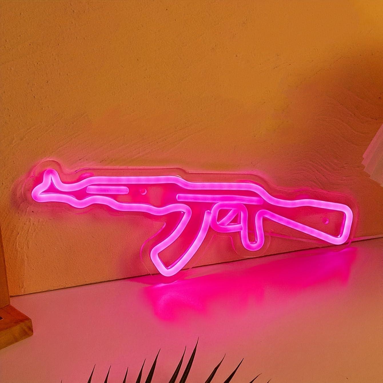 Letrero de neón LED Gun Rosa Cusgazy 36.2x13.5 cm USB