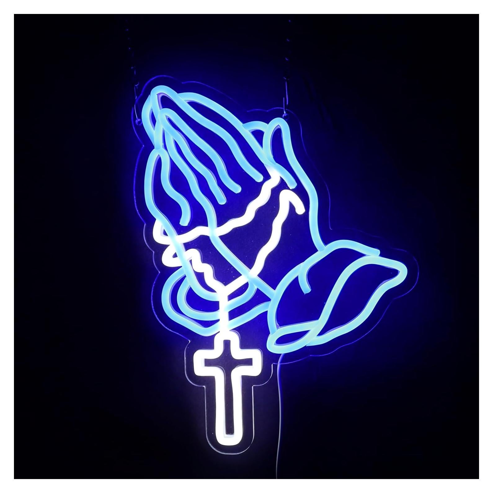 Cartel de Neón Cruz Manos Orando LED YingyiYing 36.6x33.5cm