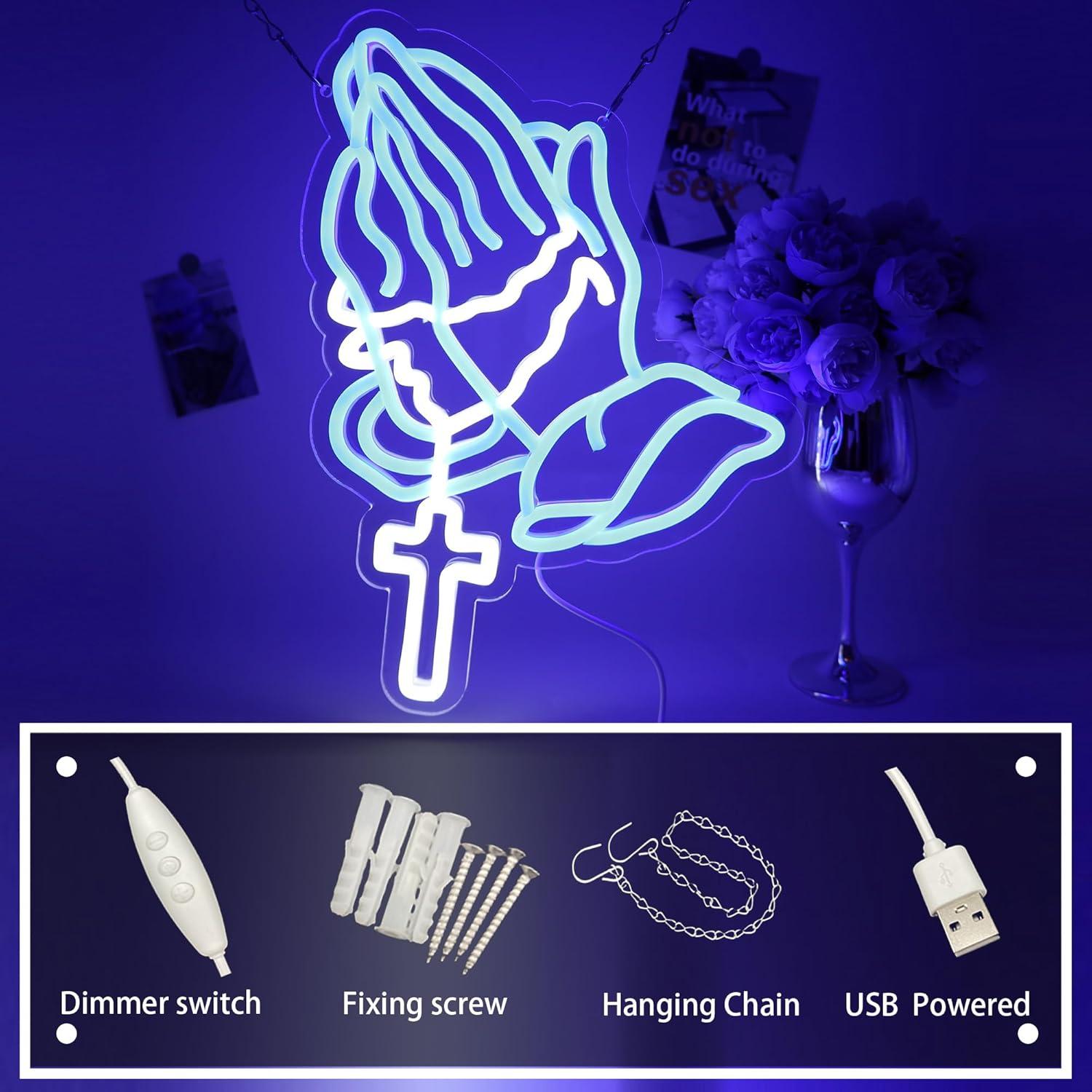 Cartel de Neón Cruz Manos Orando LED YingyiYing 36.6x33.5cm