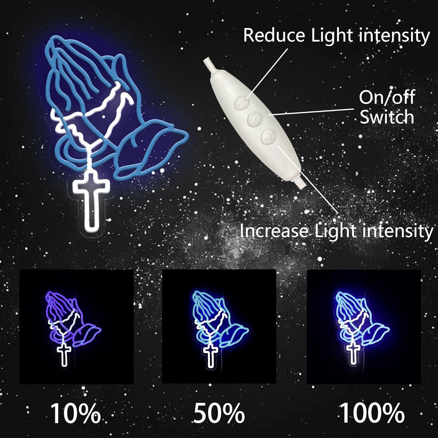 Cartel de Neón Cruz Manos Orando LED YingyiYing 36.6x33.5cm