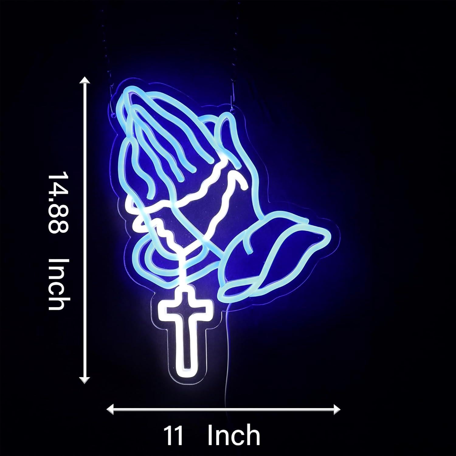 Cartel de Neón Cruz Manos Orando LED YingyiYing 36.6x33.5cm