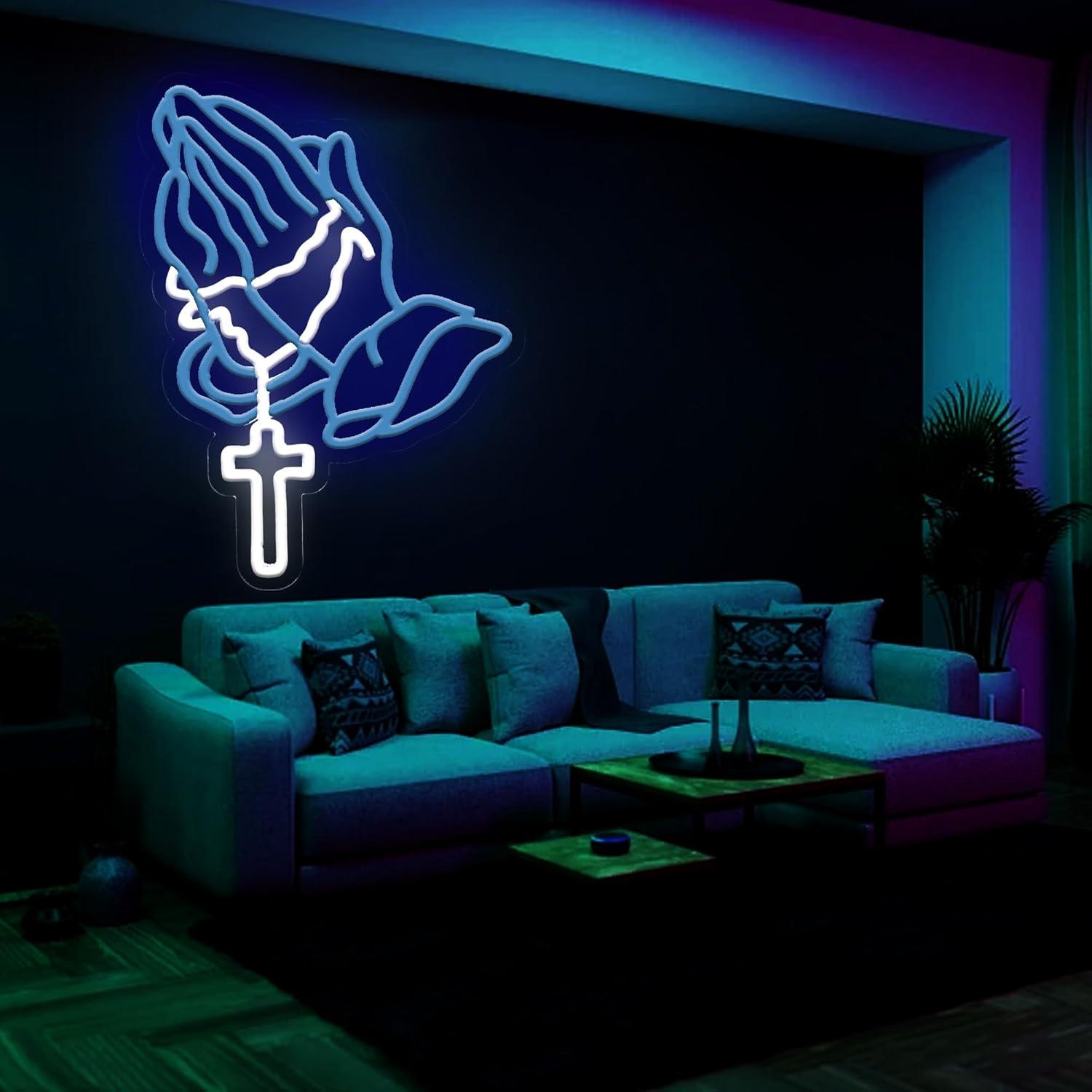 Cartel de Neón Cruz Manos Orando LED YingyiYing 36.6x33.5cm