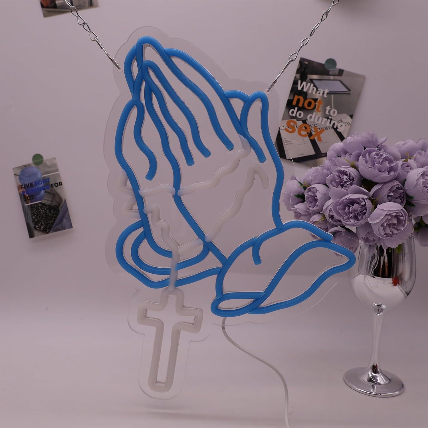 Cartel de Neón Cruz Manos Orando LED YingyiYing 36.6x33.5cm