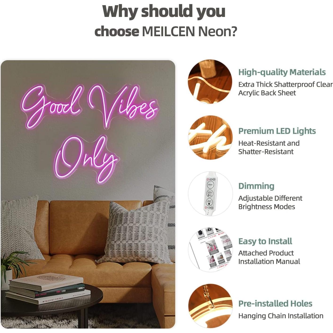 Cartel de Neón LED Meilcen 143.5x34.3 cm Rosa Regulable